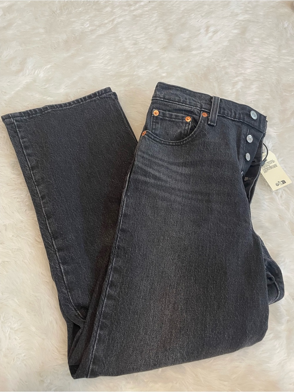 Levi's Ribcage Black Straight Ankle Button-Fly Jeans
